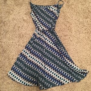 Dark & Light blue, aqua & cream flowy dress.